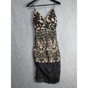 LOVE TRIANGLE for ASOS DRESS Women 6 Black Mini Knit Crotchet Lace V Neck Sexy